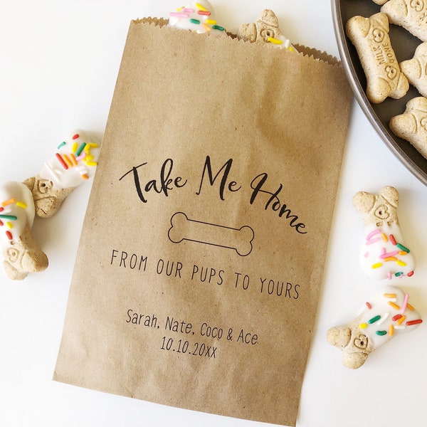 Wedding Doggie Bags, Wedding Dog Treat Bags, Puppy Goodie Bags, Wedding Reception Favor Bags for Dogs, Kraft Brown Bags for Pets - 25 pk