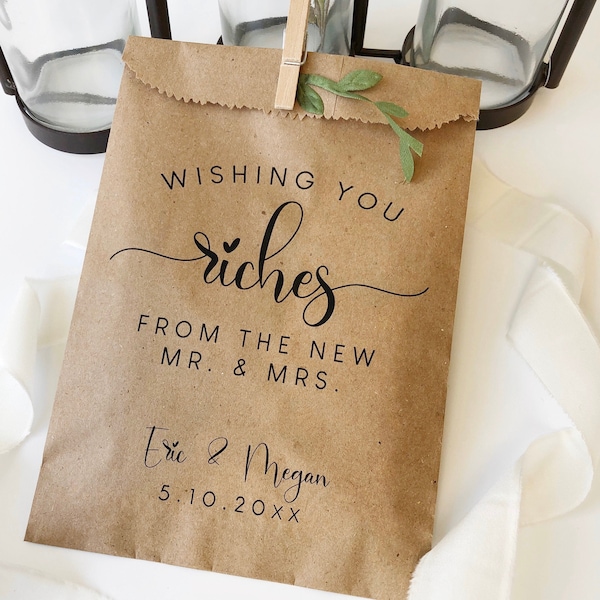 Lottery ticket favor bags, Wishing you riches from the new Mr. and Mrs. Sets of 25