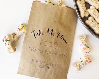 Wedding Doggie Bags, Wedding Dog Treat Bags, Puppy Goodie Bags, Wedding Reception Favor Bags for Dogs, Kraft Brown Bags for Pets - 25 pk