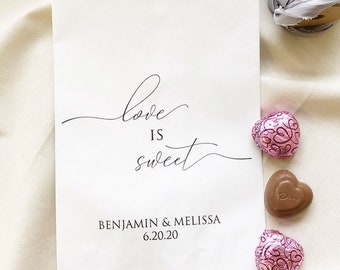 Love is Sweet Personalized Wedding Favor Bags, Cake Bags, Goodie Bags, Donut Bags, Candy Buffet Bags, Wedding Treat Bags, Cookie Bags - 25pk