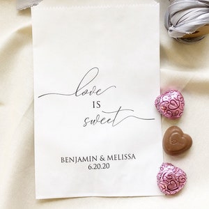 Love is Sweet Personalized Wedding Favor Bags, Cake Bags, Goodie Bags, Donut Bags, Candy Buffet Bags, Wedding Treat Bags, Cookie Bags - 25pk