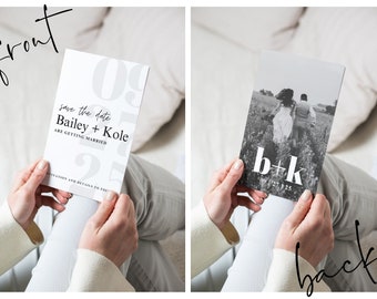 Customizable Photo Save The Date Template: B&W Wedding Announcement (Digital to Edit in Canva)