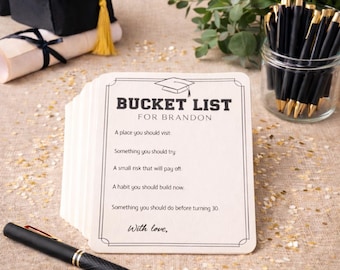 Graduation Advice Cards for Guys- Bucket List Cards, Choose Your Color - Sets of 24