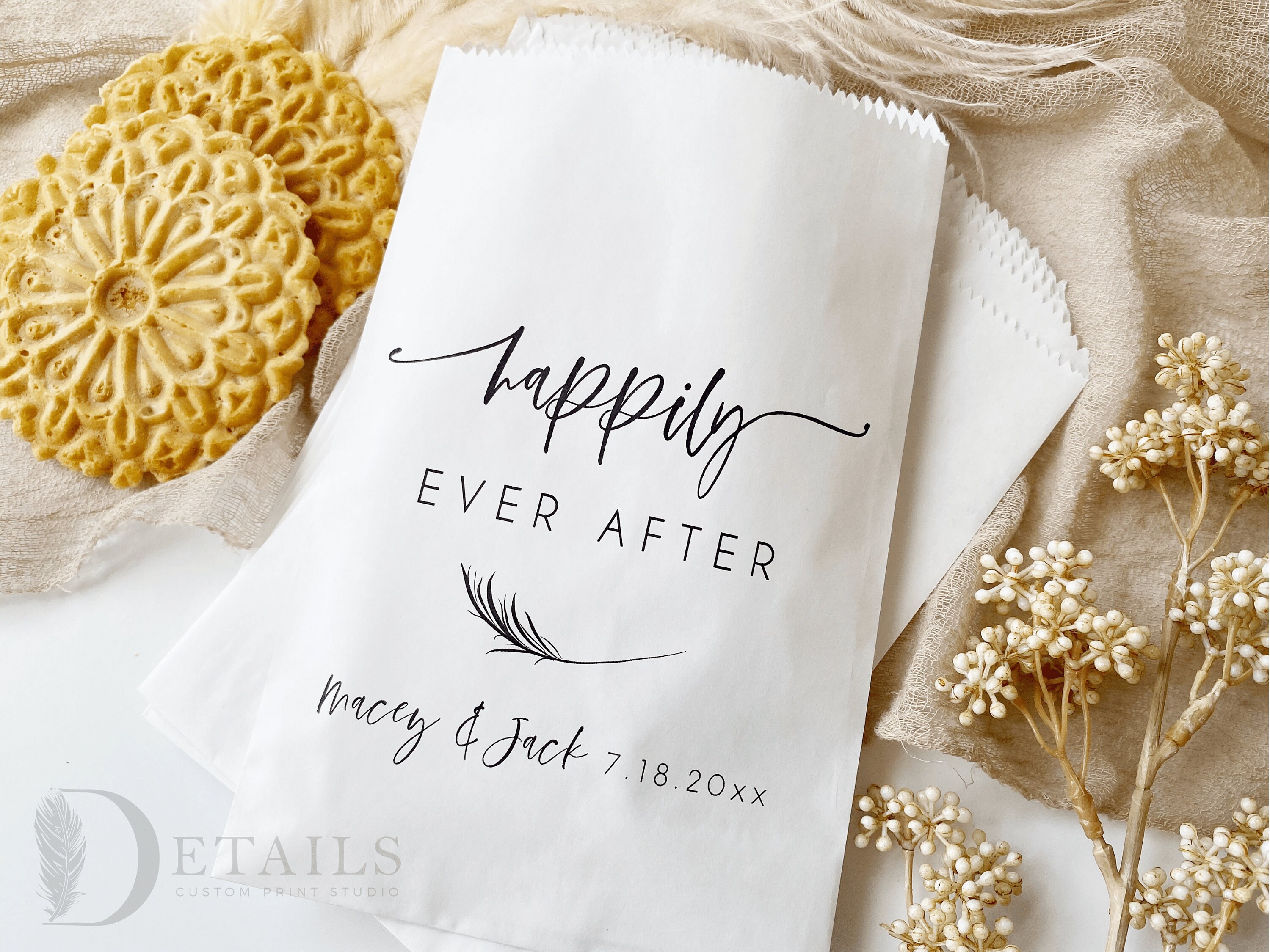 Modern Heart Happily Ever After Custom Wedding Favor Bags