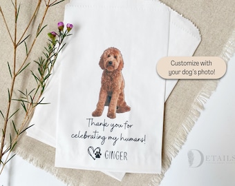 Wedding Favor bags, Created using your dogs photo, Color printed Favor Bags, Wedding Doggie Bag, Pet Cookie Bags, sets of 25