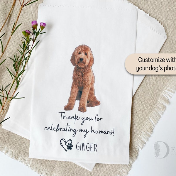 Custom Pet Treat Bags, Dog Wedding Decor, Cookie Bags of Your Dogs Photo, Color printed Favor Bags, Wedding Doggie Bag, sets of 25