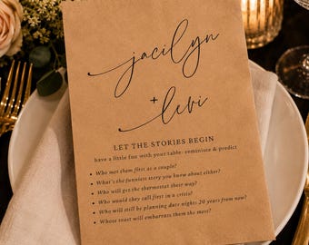 Personalized Wedding Favor Bags, Wedding Place Setting Favors, Reception Table Conversation Game, Custom Kraft Treat Bags