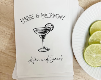 Margaritas and Matrimony Party Bags, great for snacks or hangover kits.  Bachelorette Party Decorations & Gifts, Custom printed sets of 25