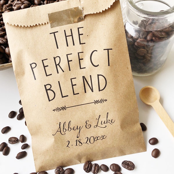 The Perfect Blend Coffee Wedding Favor Bags, Bridal Shower Favors, Coffee Favor Bags, Coffee Bar Bags, Personalized Wedding Favors - 25 pk