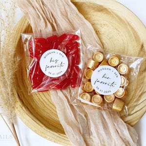 His and Her Favorite Wedding Favor Stickers | Personalized Stickers | 2” His Her Favor Labels | His Favorite | Her Favorite | Candy Bags
