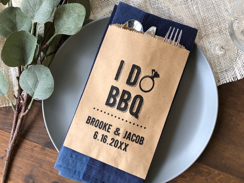 Utensil Holders For Wedding or Engagement Barbeque Cutlery Bags I Do BBQ Barn Wedding Favor Bags Rustic Wedding Decor 25 pk image 6