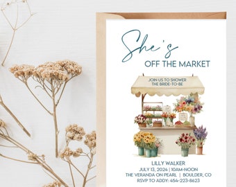 Off The Market Bridal Shower Invitation Template, Farmer's Market Shower Invite, She's Off Market Instant Download, Digital to Edit in Canva