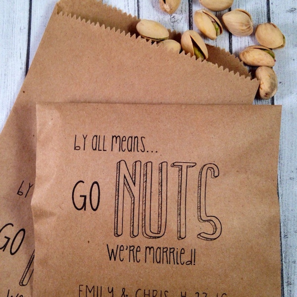 Go Nuts Wedding Favor Bag - Pistacho Favors - Candied Nuts -Pecan Favors- Nut & Snack Buffet - Peanut Favor - 25 bolsas