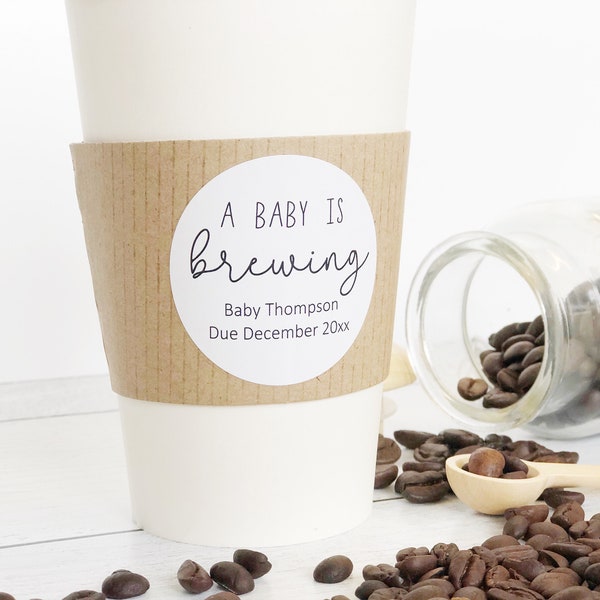 Custom Coffee Sleeves, Personalized Paper Coffee Sleeves, Hot Tea or Cocoa Cup Cuffs, Baby Shower Favors, Espresso Bars and Buffets, 20 pk