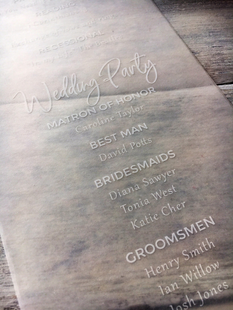 Vellum Wedding Programs Vellum Programs Winter Wedding Etsy