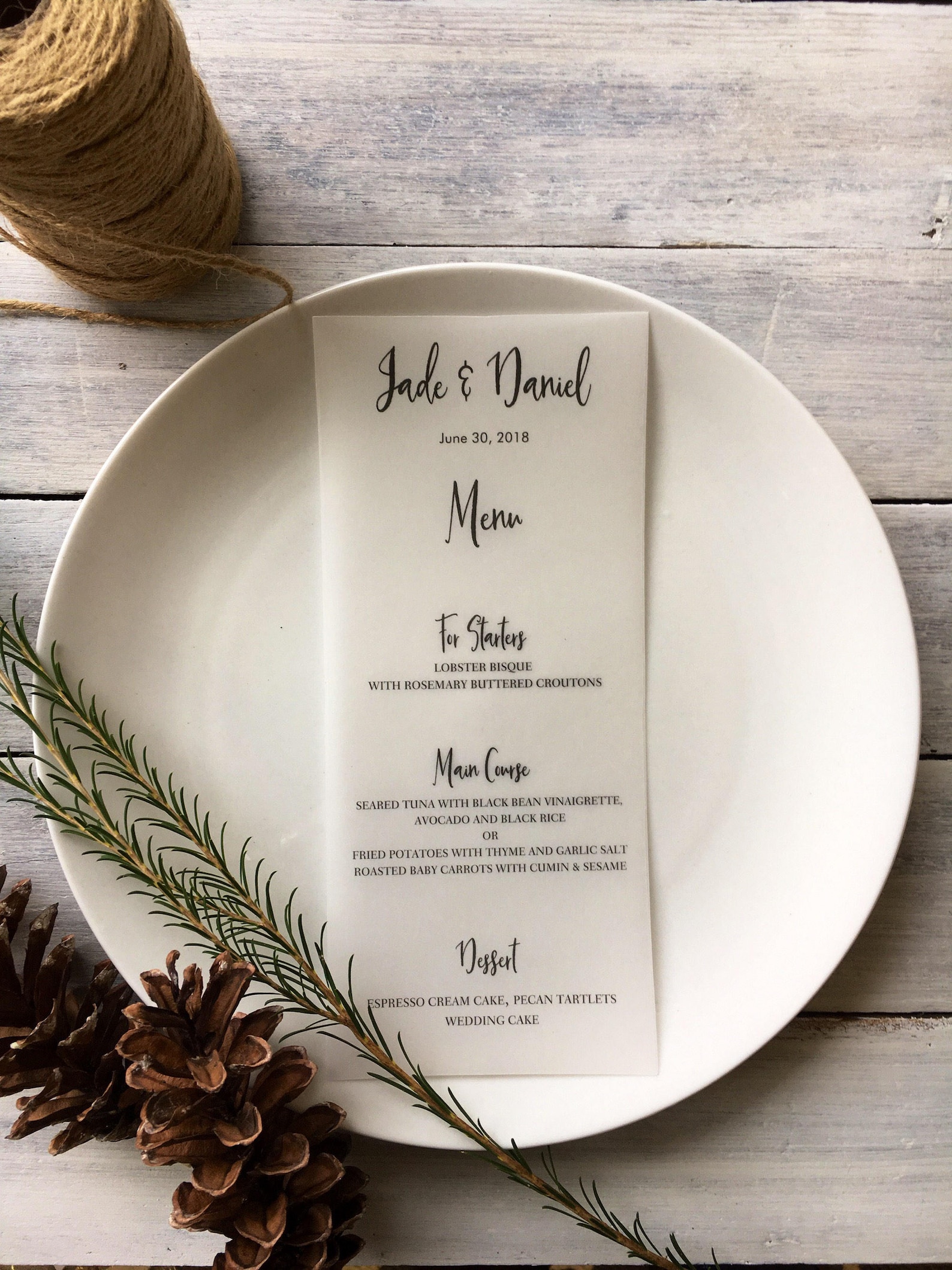 Vellum Wedding Menus Vellum Menu Card Printed Menus Winter Etsy
