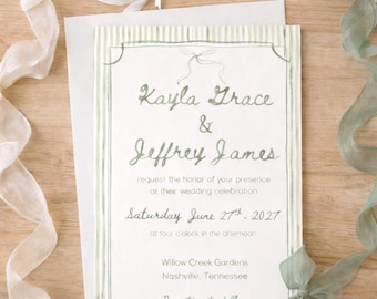 Printed Wedding Initiations, sage green Stripes - Sets of 24