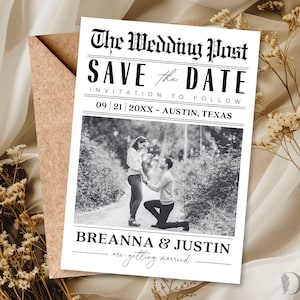 Save the Date Karten | Foto Save The Date Karten | Hochzeitsankündigungskarten | Sparen Sie unser Datum | Zeitungshochzeit | Für Dich gedruckt