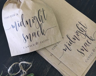 Midnight Snack Wedding Favor Bags - Cookie Bags - Candy Bags-  Trail Mix Bags - Popcorn Buffet - Reception Gifts for Guests - Sets of 25