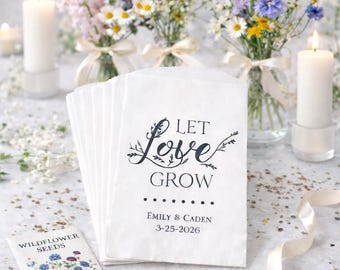 Personalized Let Love Grow Wedding Favor Bags, Garden wedding favors - 25 pk