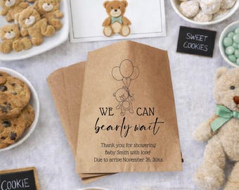 Teddy Bear Baby Shower Favor Bags - "We Can Bearly Wait" - Set of 25