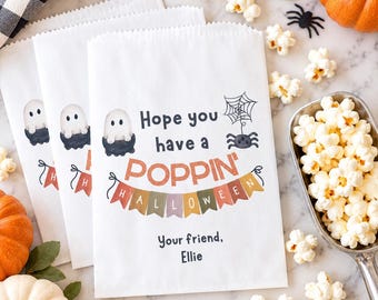 Personalized Halloween Popcorn Bags | Poppin’ Party Favors with Name | Goodie Bags for Kids