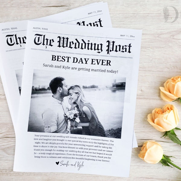 Custom Wedding Newspaper Program, Wedding Newspaper Printing, Wedding Newspaper Program, Printed Wedding Program, Folded Wedding Program