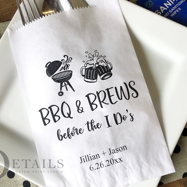 Wedding Barbecue utensil bags, engagement BBQ & Brews, Outdoor Rehearsal Dinner, Outdoor Wedding Favor Bags, Rustic Wedding, 25 pk