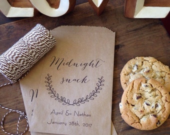 Midnight Snack Bags, Perfect for Cookies or Trail Mix buffets after a long night of Wedding Partying, order in sets of 25