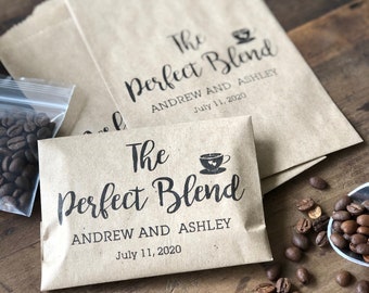 25 The Perfect Blend Custom Coffee Favor Bags | Wedding or Bridal Shower Favors | Personalized Names & Date | Custom Coffee Bags for Guests