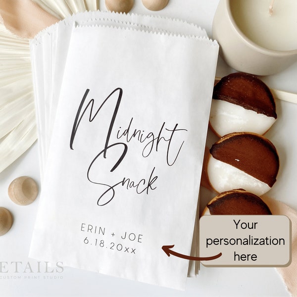 Midnight Snack Wedding Cookie Bags | Perfect for Reception Snacks at your Wedding Dance, kraft or white sold in Sets of 25