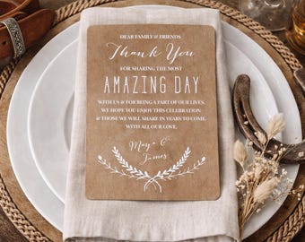 Western Wedding Reception Thank You Cards, Personalized and Printed for you, sold in sets of 24