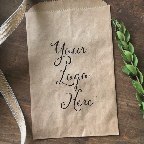 Custom logo favor bags, Personalized favor bags, Personalized Business logo bags, Branded Brown Kraft Bags, Company logo bags-25pk