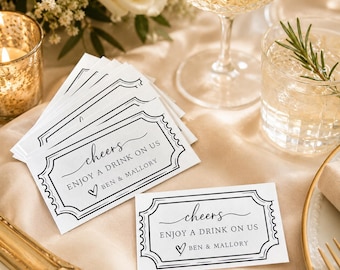 Personalized Wedding Drink Tickets, Modern Bar Coupon Cards, Enjoy a Drink on Us - 24 pack