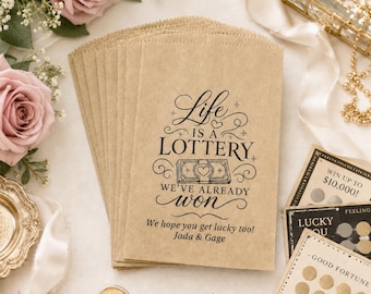 Personalized Lottery Ticket Wedding Favor Bags, Life Is a Lottery Treat Bags