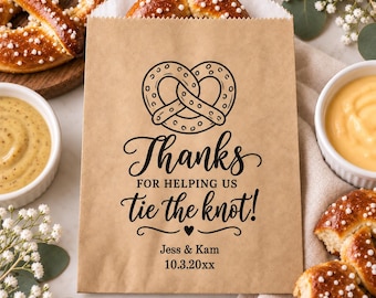 Tie the Knot Favor Bags | Personalized Soft Pretzel Treat Sacks | Reception Snack Favors