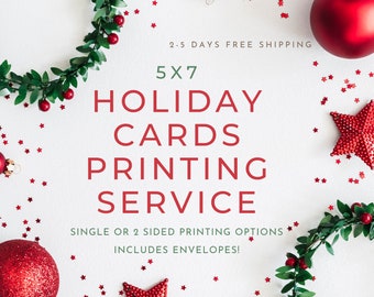Printed Christmas Cards with Envelopes, Holiday Cards Printing Service, Printing Only, Free Shipping, 5x7, Single or Double Side Print