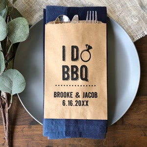 Utensil Holders For Wedding or Engagement Barbeque Cutlery Bags I Do BBQ Barn Wedding Favor Bags Rustic Wedding Decor 25 pk image 4