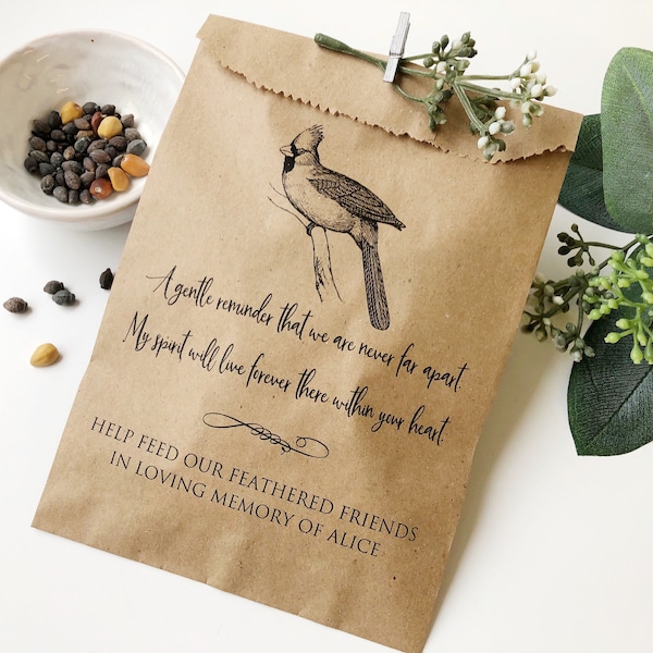 Beautiful Cardinal Poem Memorial Gift Bags, Perfect for birdseed, Meaningful way to honor your loved one at a funeral, wake, or memorial