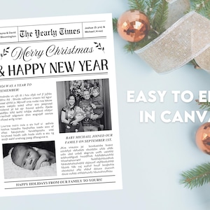 Biglietto di auguri per la famiglia di Natale / Che anno / Modello stampabile / Revisione dell'anno modificabile / Newsletter di Natale / Download digitale