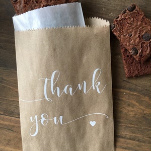 Wedding Cookie Bags, Thank You Rustic Candy Buffet Sacks, Custom Wedding Favors, Recycled Brown Paper Personalized Printed Sack - 25 pk