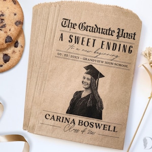 Grad Party Favors | Graduation Cookie Buffet Bags | Donut Bags | Grad Party Decor | Class of 2025 | Newspaper Print Graduation Favor Bags-25