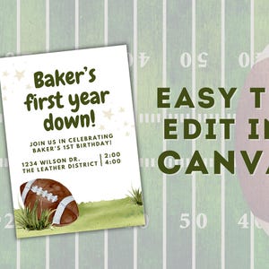 First Year Down First Birthday Theme | First birthday Invitation | Boy Birthday Theme | Digital Download | Football Sports Theme | Printable