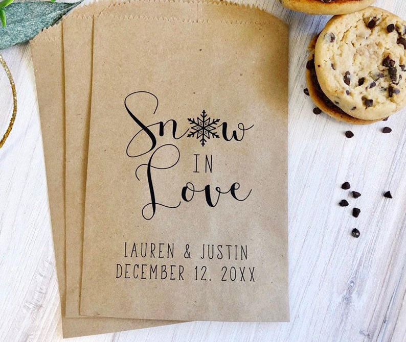 Winter Wedding cookie Bags, snow in love Cookie Bags, Treat Bags, Goodie Bags, Candy Buffet Bags, Bridal Shower Favors, 25 pk image 7