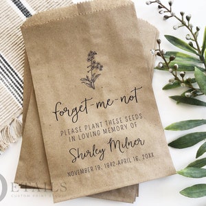 Forget-Me-Not Funeral Favor Bags | Custom Seed Packet Envelopes | Celebration of Life | Personalized Remembrance Gifts | Memorial Gift Bags