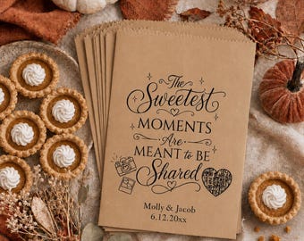 Personalized Fall Wedding Favor Bags, Pumpkin Pie Treat Bags, QR Code Photo Sharing