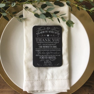 Thank you place cards, place setting ideas for your wedding reception, thoughtful wedding guest thank you place setting cards