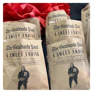 Grad Party Favors | Graduation Cookie Buffet Bags | Donut Bags | Grad Party Decor | Class of 2026 | Newspaper Print Graduation Favor Bags-25
