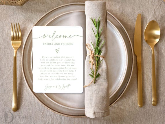 Personalized Wedding Welcome Cards: Elegant Table Place Setting Thank You Notes (Set of 24)