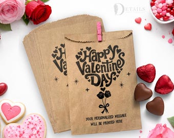Personalized Valentine’s Day Treat Bags – Custom Favor Bags for Classroom, Party, or Treats - 25 pk